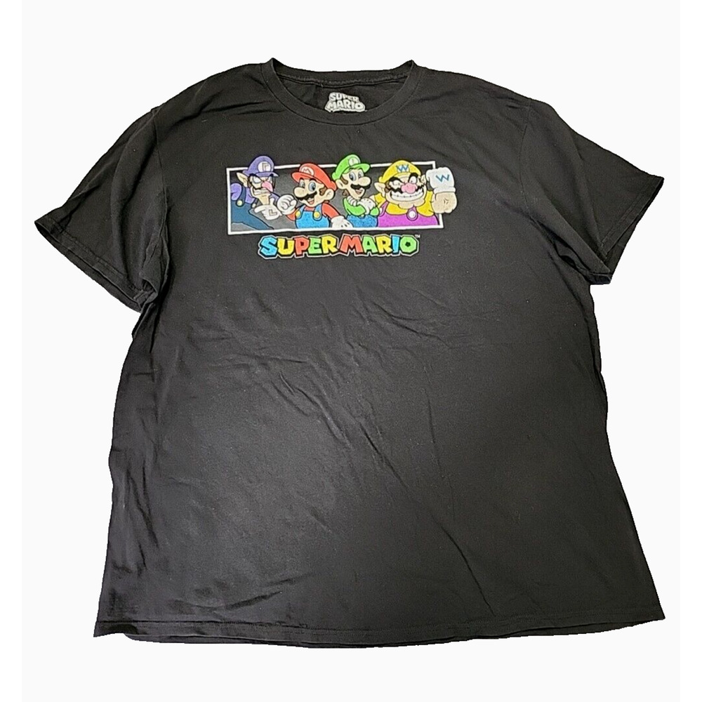 New Super Mario Bros Black T-Shirt Adult Size XL With 3-D‎ Printed Rings.